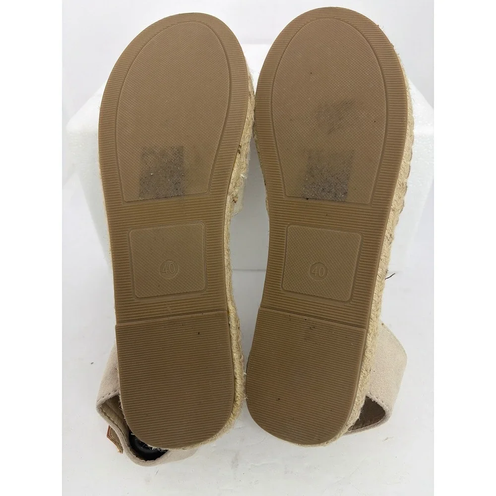 Kenee Tan Faux‎ Suede Espadrille Flats Ankle Strap Sandals Size 40